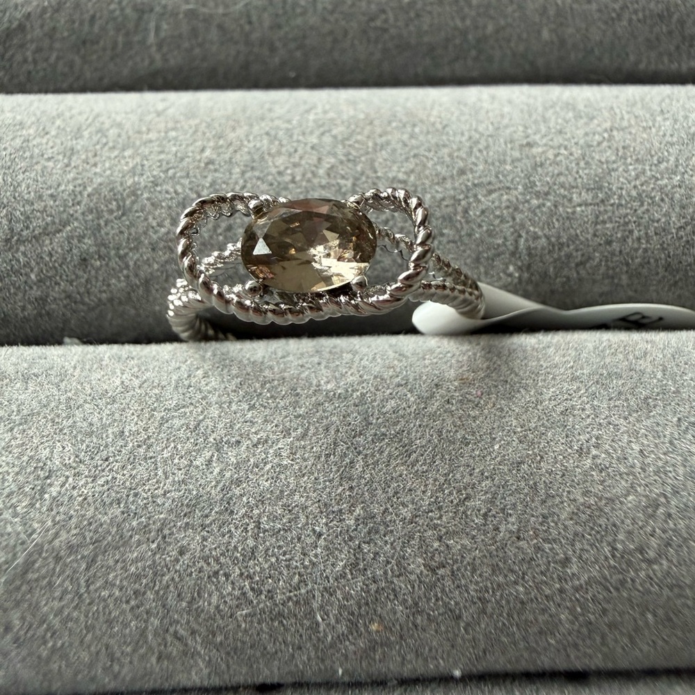 Fragrant Jewels Champagne Oval Stone Rope-Style Silver Ring
